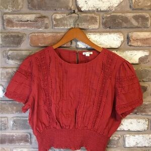 Red Lace Trimmed Women's Top